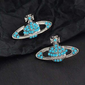 VIVIENNE WESTWOOD STYLE SATURN AQUA RHINESTONE EARRINGS 49